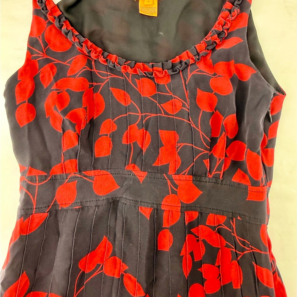Tory Burch Silk Print Red and Black Leaf Midi Dress - Picture 8 of 11